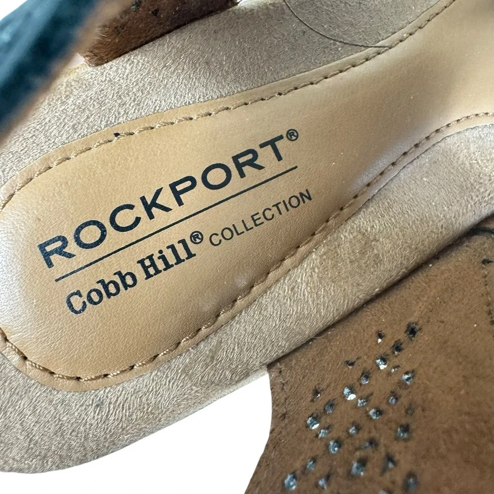 Rockport Cobb Hill Jana Leather‎ Gray Perforated Cork Wedge Sandals Women's Sz 8